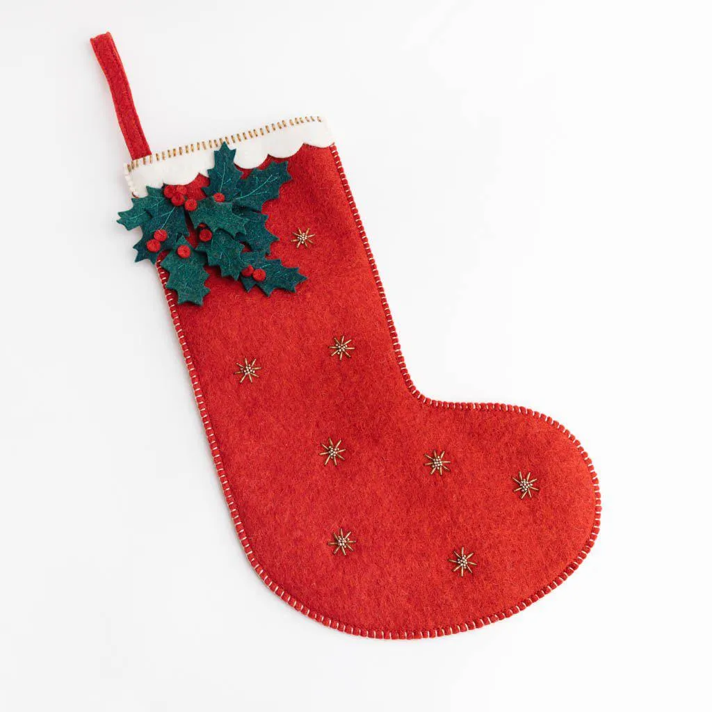 Red Festive Holly Stocking