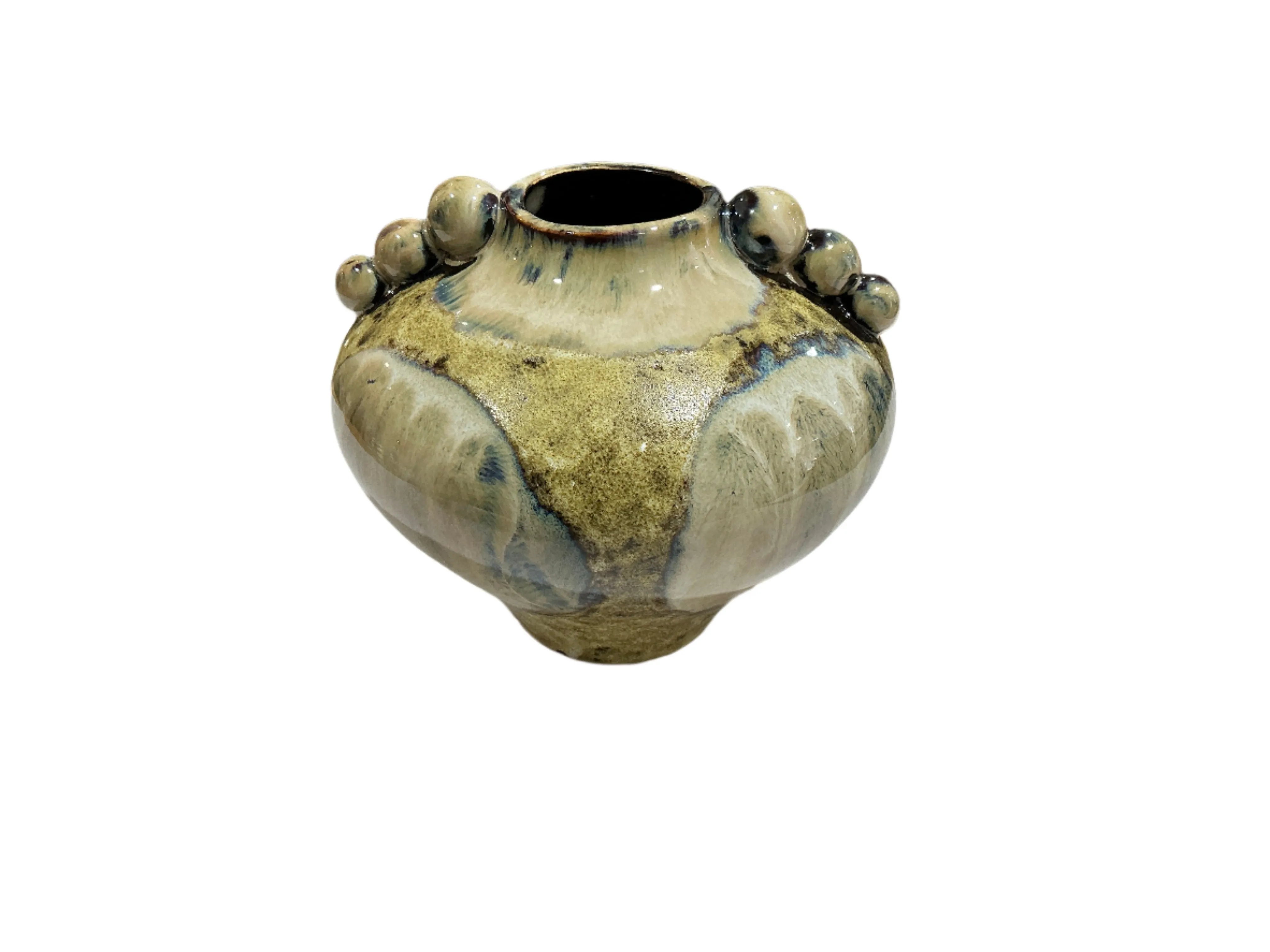 Round Stoneware Vase, Green/Beige