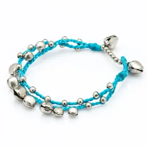 Silver Beads Bracelet with Silver Bells in Turquoise