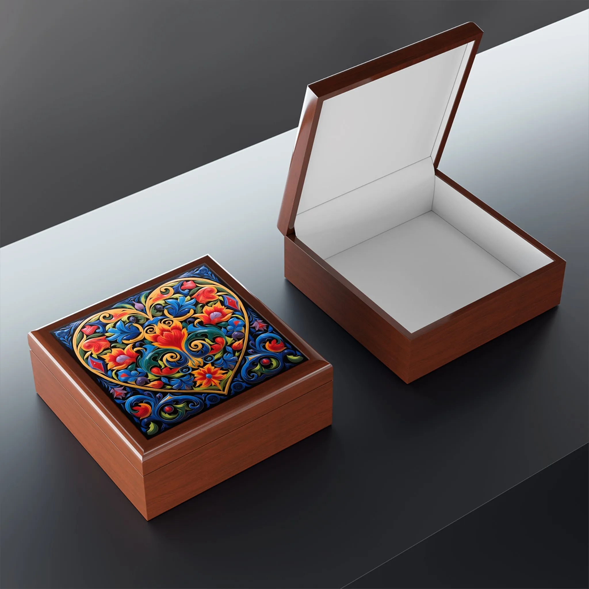 Talavera Art Heart Jewelry Box