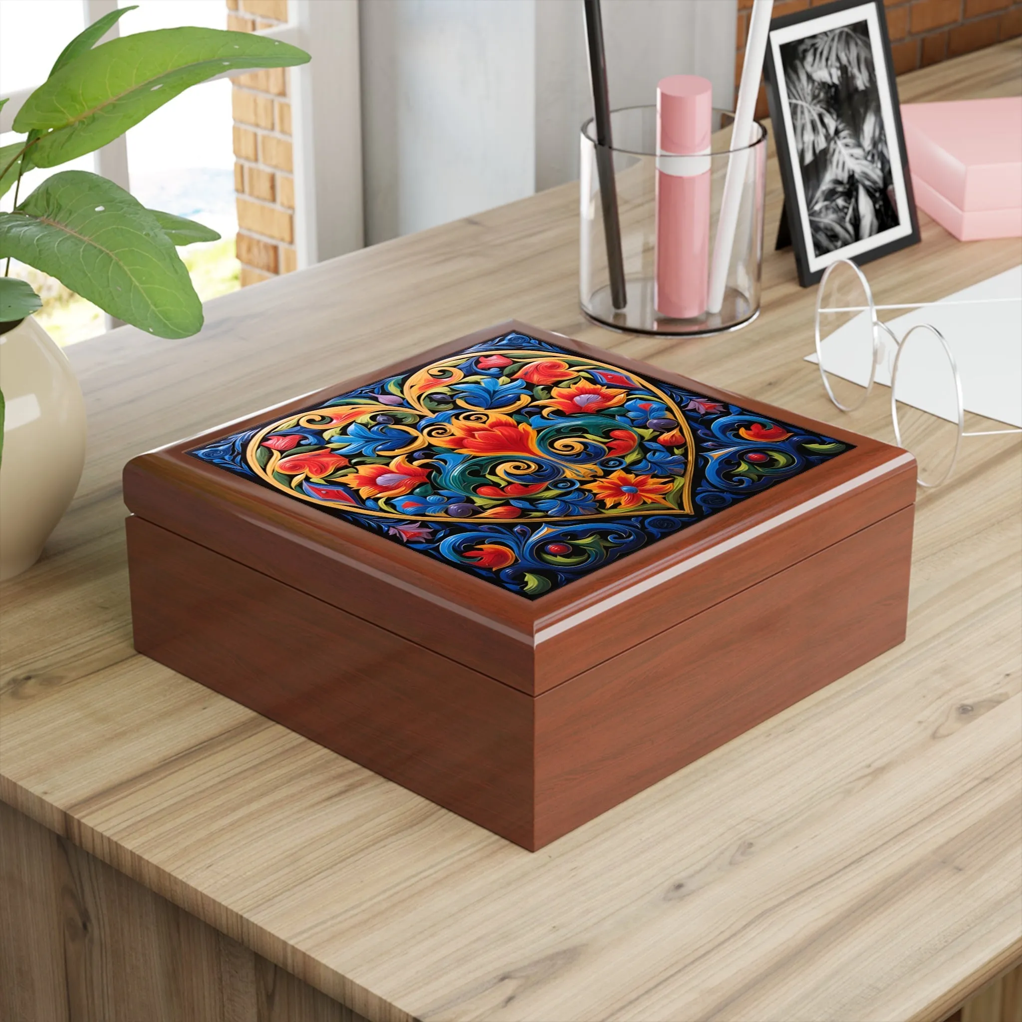 Talavera Art Heart Jewelry Box