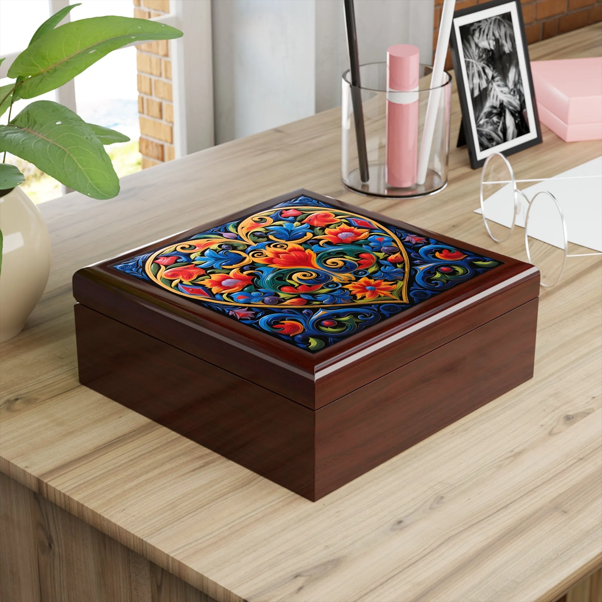 Talavera Art Heart Jewelry Box