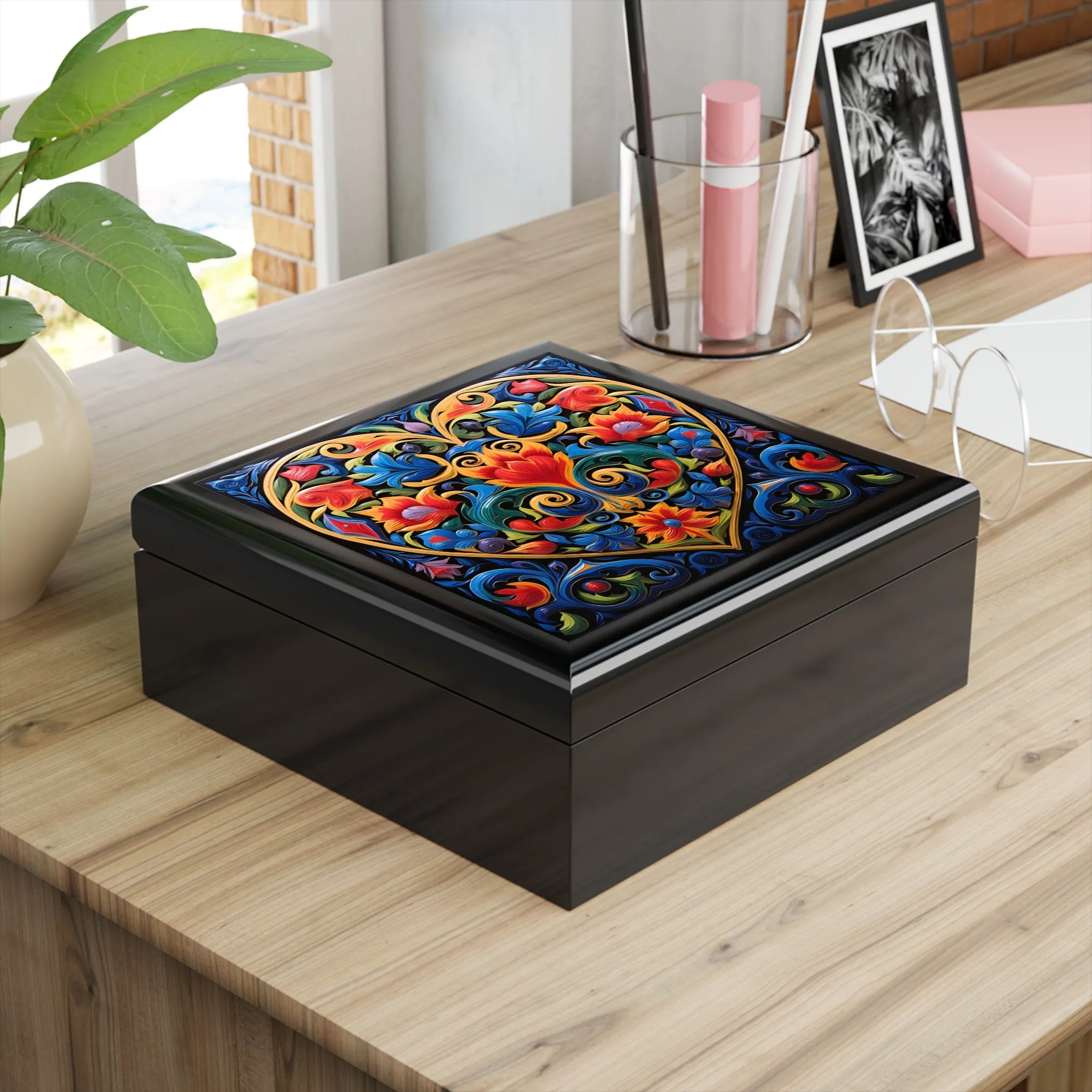 Talavera Art Heart Jewelry Box