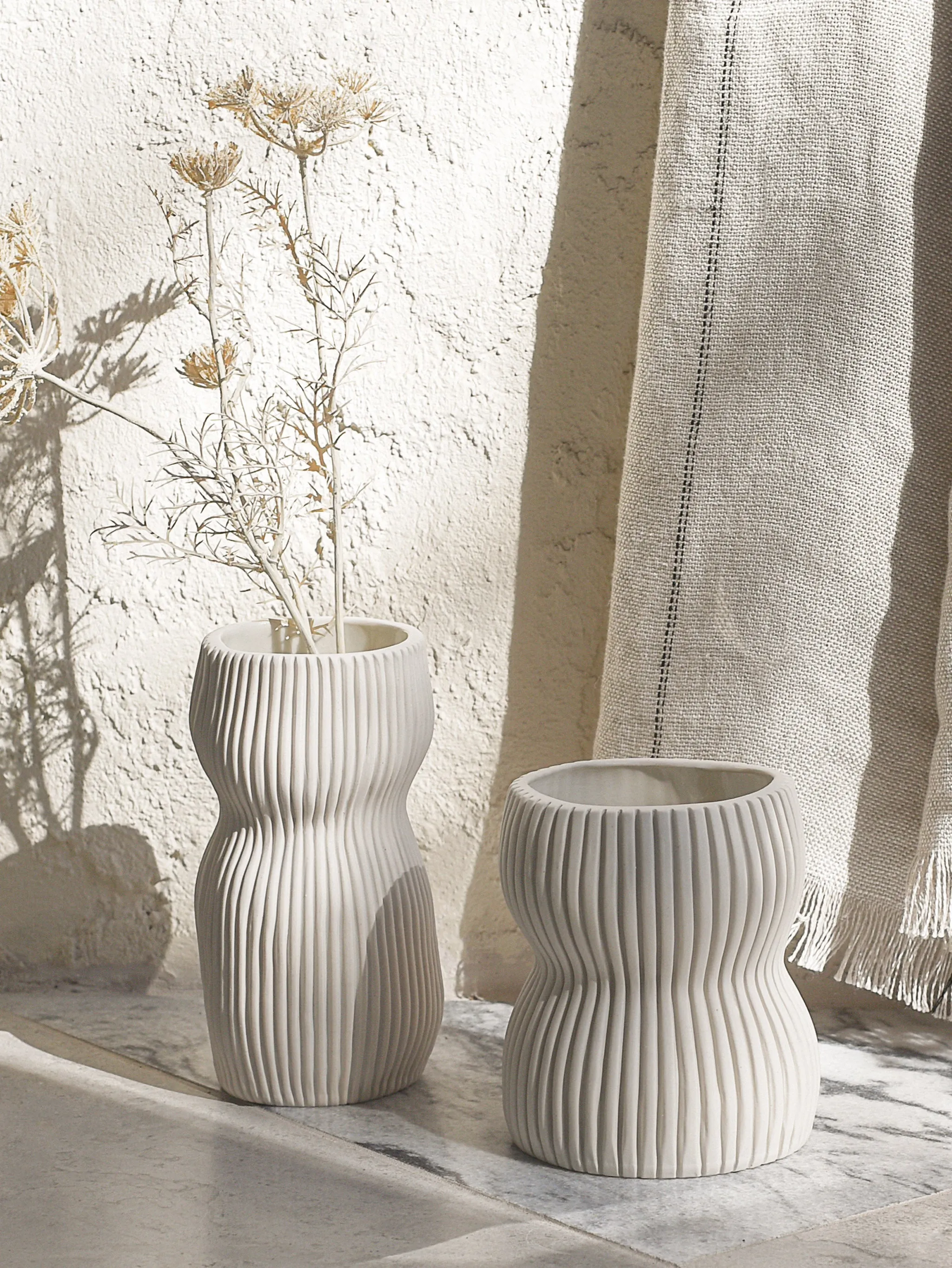 Textured Organic Porcelain Vase in White, Small Wide