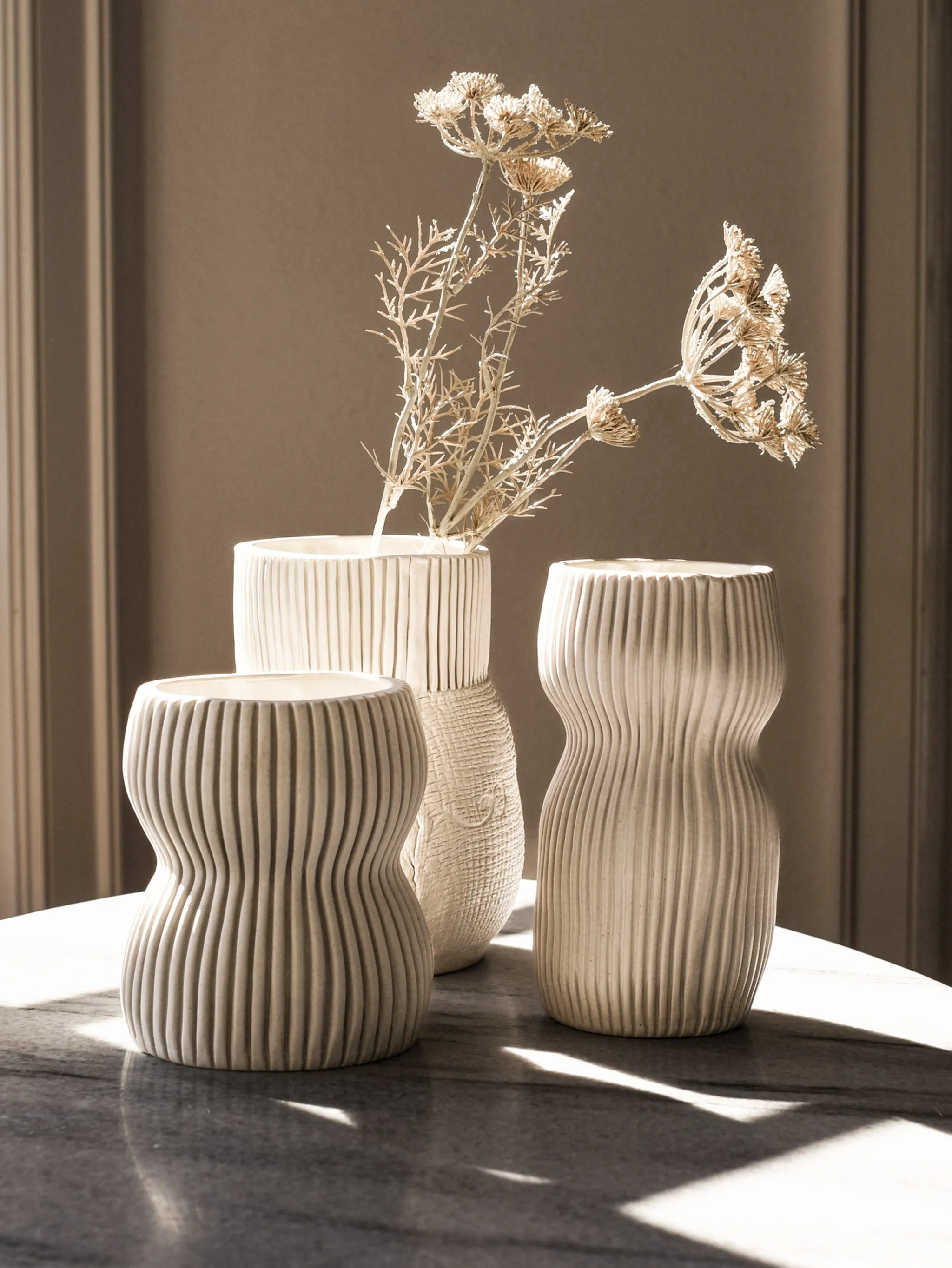 Textured Organic Porcelain Vase in White, Small Wide