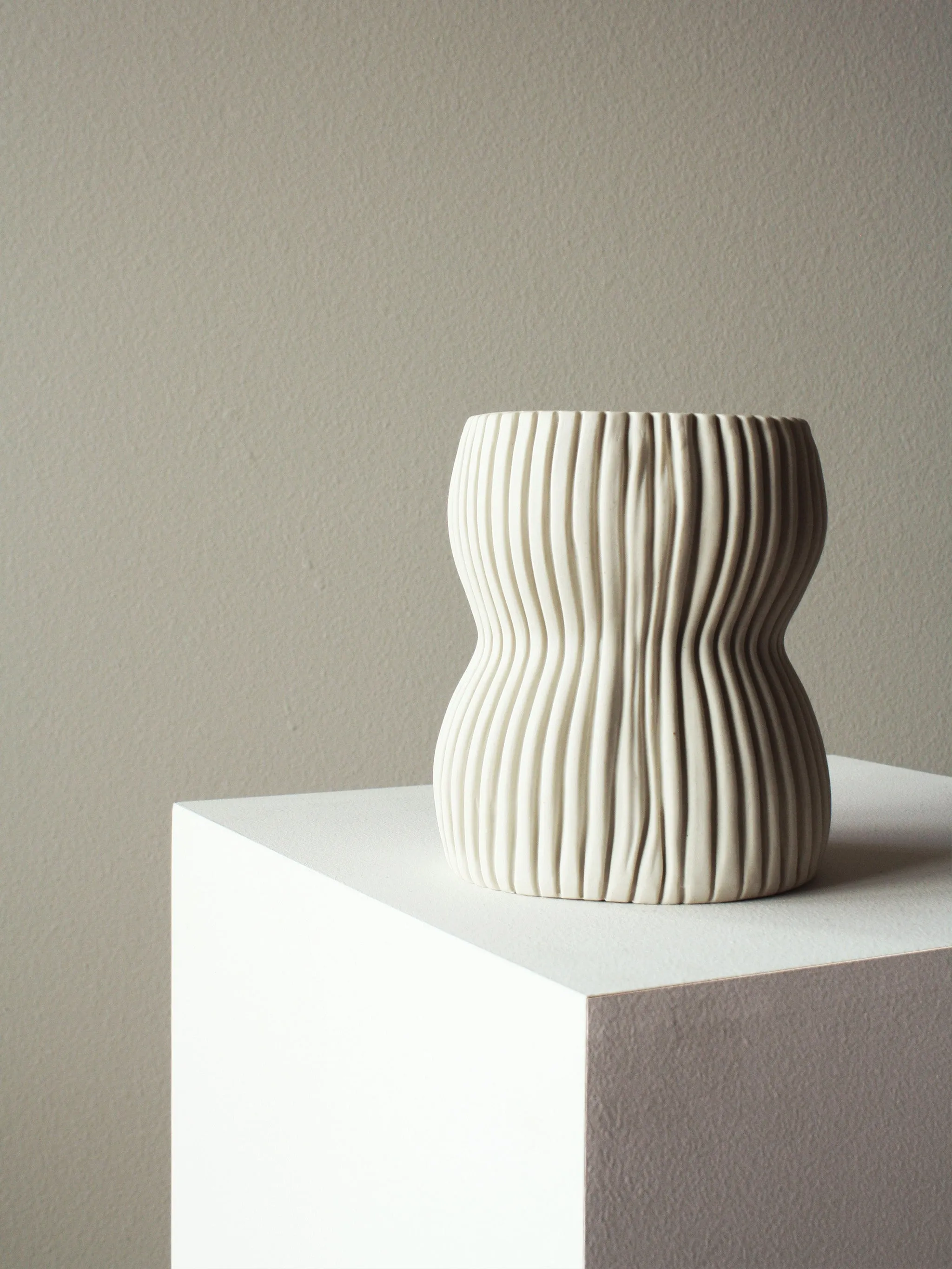 Textured Organic Porcelain Vase in White, Small Wide