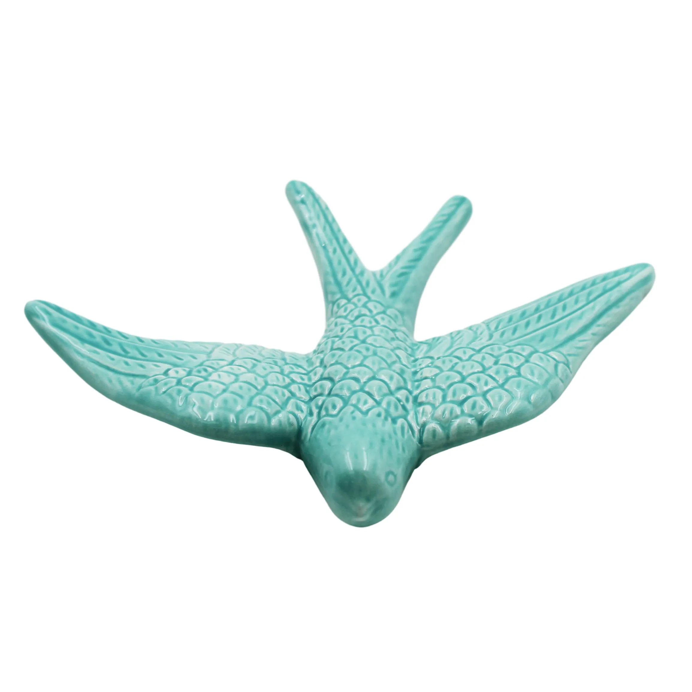 Traditional Light Blue Hand-Painted Ceramic Decorative Swallow, Set of 2