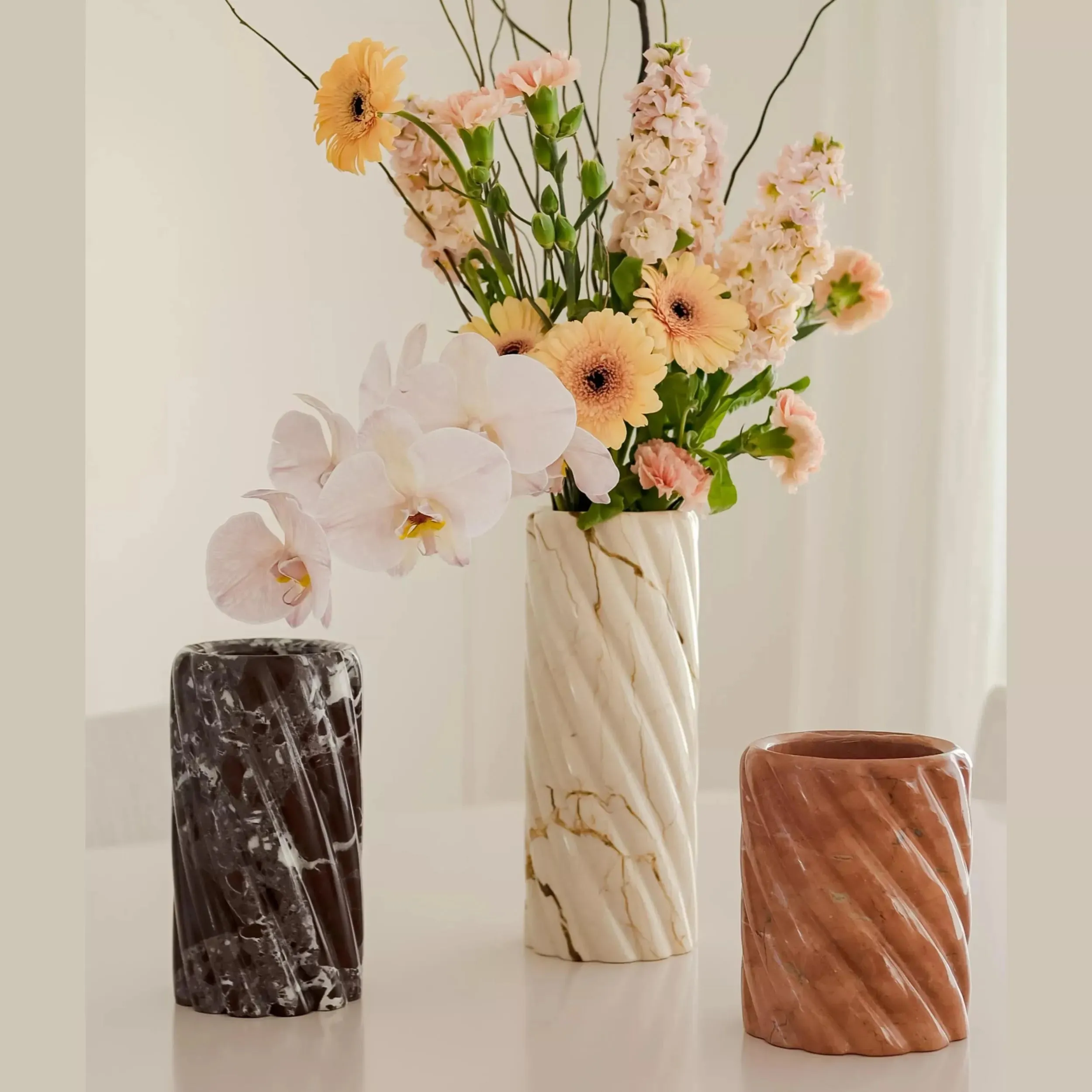 Twist Stone Vase Tall - Sofitel Gold Marble