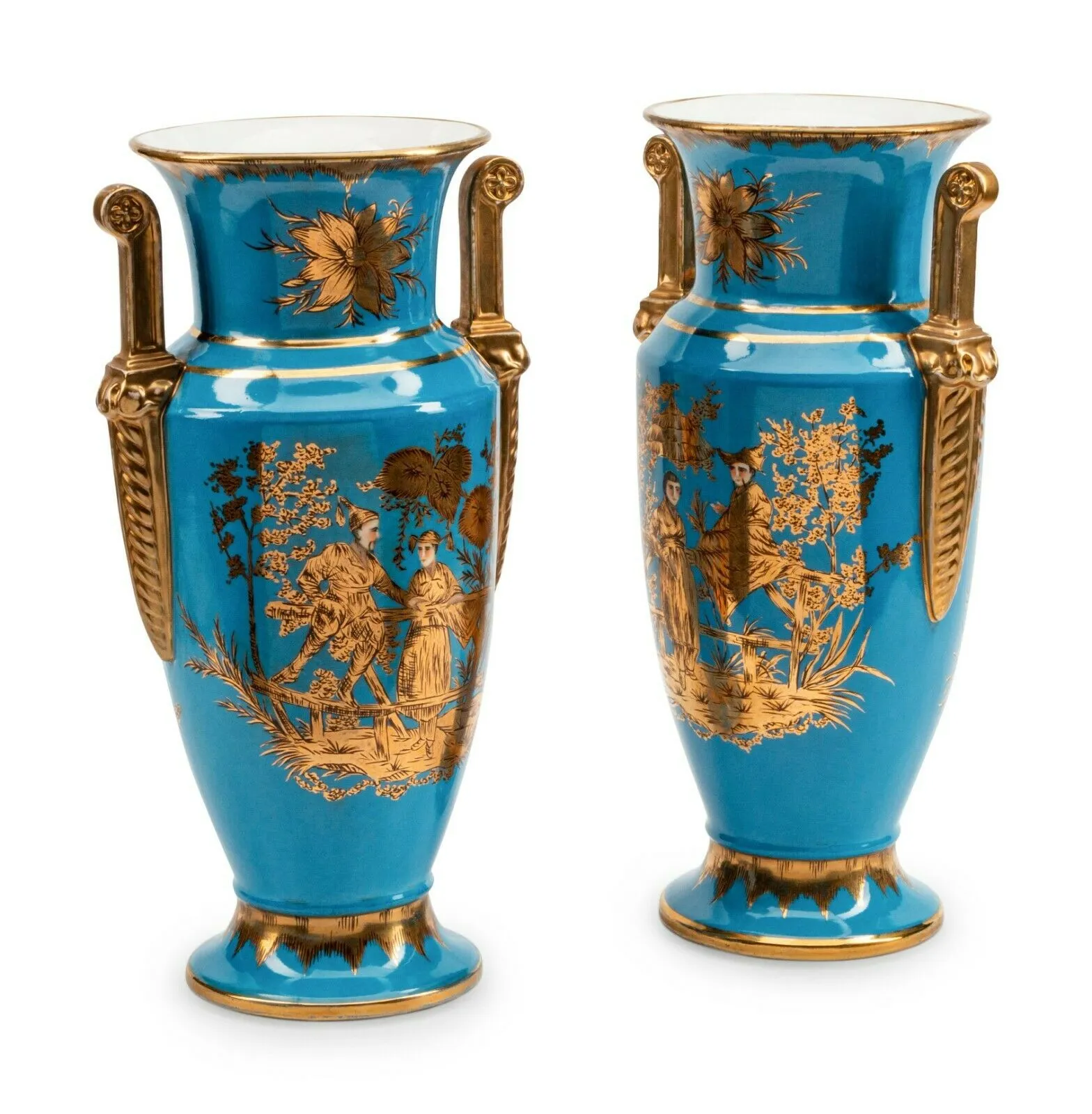 Vases, Chinoiserie-Decorated Blue, Pair, Paris Porcelain Vases Gorgeous!