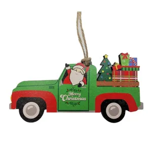 Vintage Santa Truck Wooden Christmas Ornament