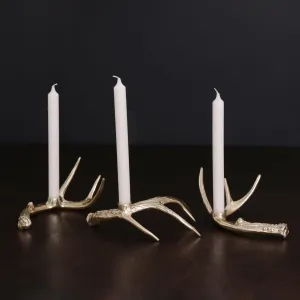 Western Sierra Modern Antler Candlestick Gold Set of 3 (Gold)