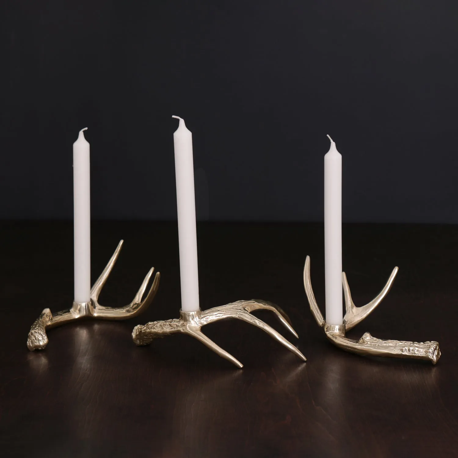 Western Sierra Modern Antler Candlestick Gold Set of 3 (Gold)