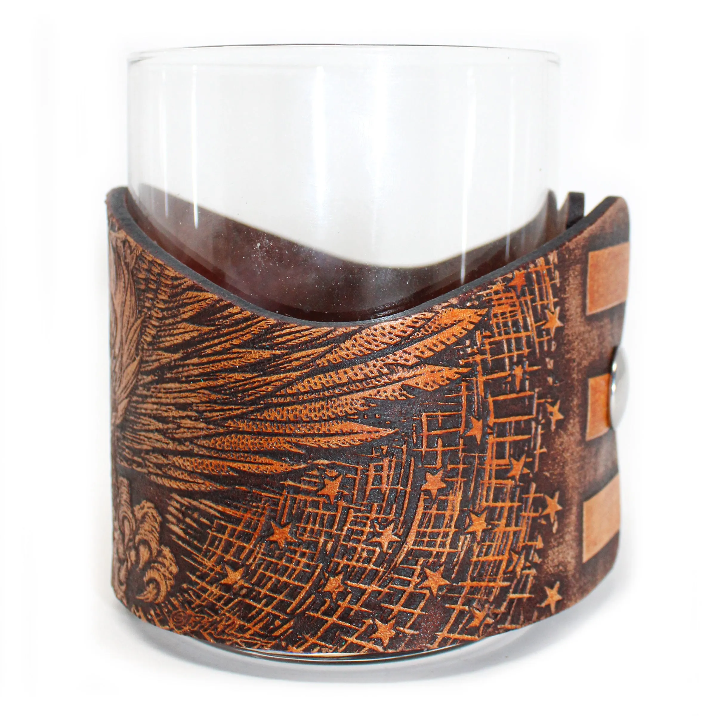 Whiskey Glass Leather Wrap - American Eagle Dive Rocks Glass