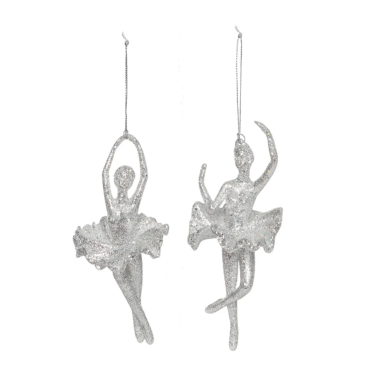 White Shimmer Ballerina Ornaments, Asst. 2