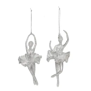 White Shimmer Ballerina Ornaments, Asst. 2